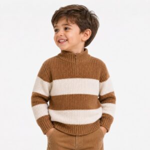 Kids Brown Striped Turtleneck Sweater
