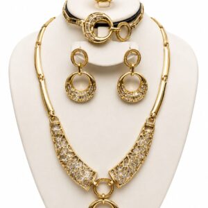 Luxury Gold Circle Jewelry Set with Crystal Details