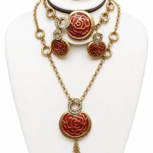 Luxury Gold Red Rose Jewelry Set